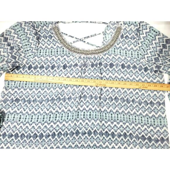 Maurices Womens Top Plus Size 3 3X Rhinestone Sheer Blouse Blue Peasant Shirt - Picture 5 of 7